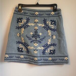 Love Wednesday Light Blue lined Denim Embroidered Mini Skirt Sz S. NWOT.
